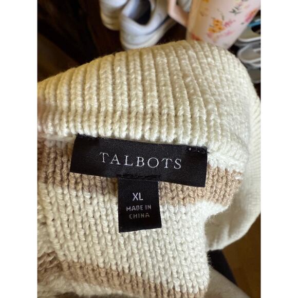Talbots Cream and Tan Striped Sweater - Picture 2 of 4